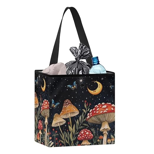 Butterfly Mushroom Car Trash Can Leak Proof Auto Trash Bag Hanging Vehicle Garbage Can Starry Night Moon Multipurpose Storage Container for Back Seat Car Accessories