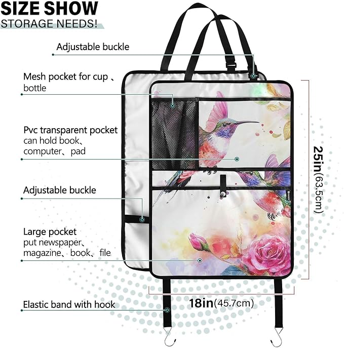 Watercolor Red Hummingbird 2 Pack Backseat Car Organizer with Storage Pockets Seat Back Organizers for Kids Kick Mats Backseat Protector Automotive