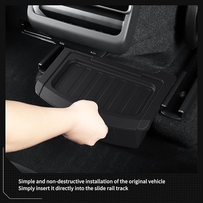 LUCKEASY Rear Center Console Floor Storage Box with Lid For Tesla Model Y Juniper 2025 2026 Storage Organizer Box with Lids Accessories TPE Black