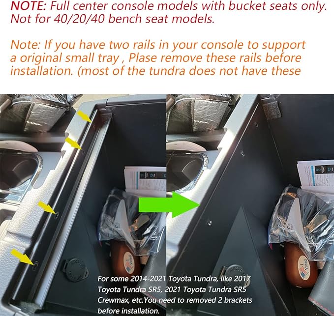 EDBETOS Center Console Tray Organizer Compatible with Toyota Tundra 2014 2015 2016 2017 2018 2019 2020 2021 Accessories, Armrest Secondary Storage Box (Black Trim)