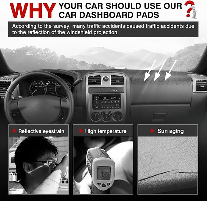 Autorder Dashboard Cover Mat for Chevy Chevrolet Colorado/GMC Canyon 2004-2012 Accessories Dash Cover Upgrade Flannel Dash Mat Sunshade Glare UV Rays Protector