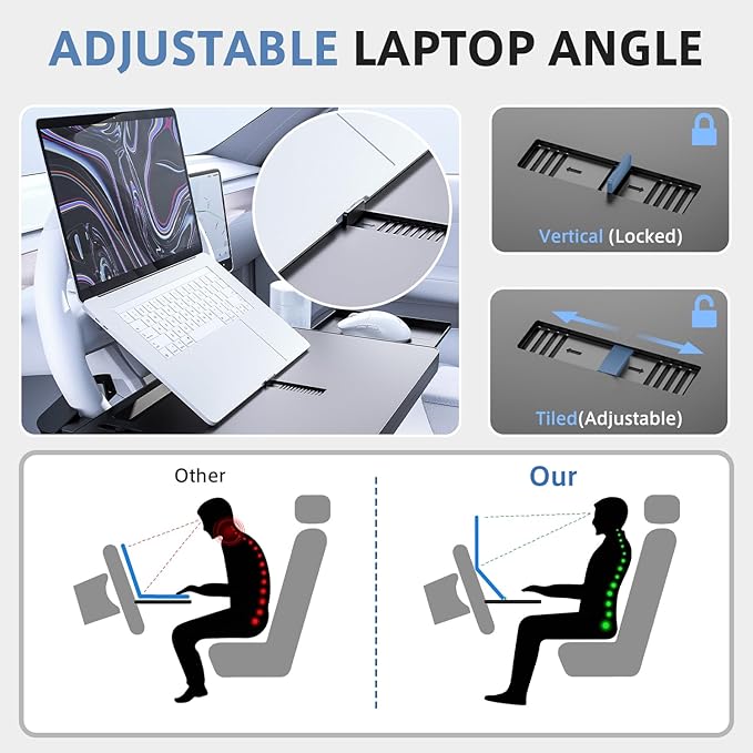 Steering Wheel Tray, Car Food Tray, Car Desk for Laptop, Multipurpose Car Table for Eating & Work, Adjustable Car Tray with Drawer and Anti-Slip Protective Adhesive