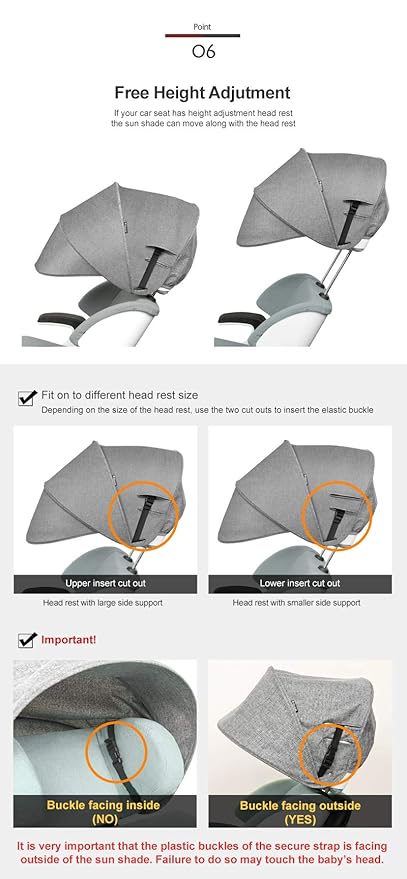 Manito Sun Shade Extender/Auxiliary Canopy for Car Seat (Black)