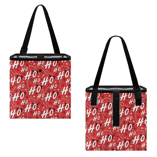 Candy Cane HoHo Pattern Garbage Bag and Water Resistant Trash Can for Car, Leakproof Trash Can for SUV Truck Christmas Car Accessories(Red)