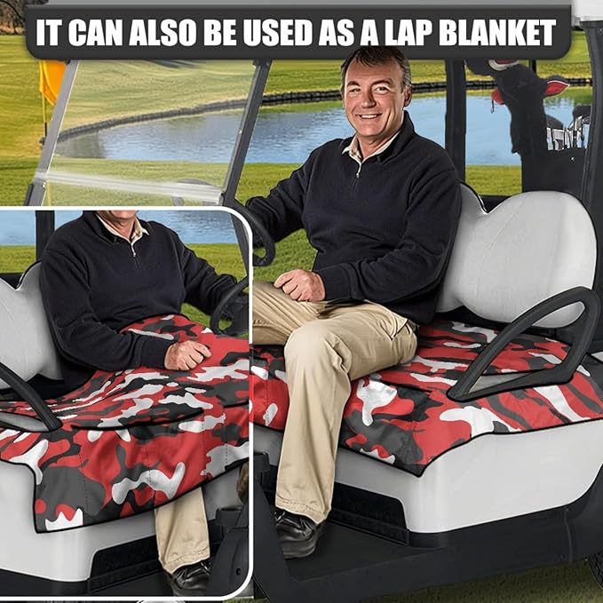 Universal Golf Cart Seat Cover with 4 Pockets Soft Golf Cart Seat Towel Blanket Fits 2-Seat Golf Carts