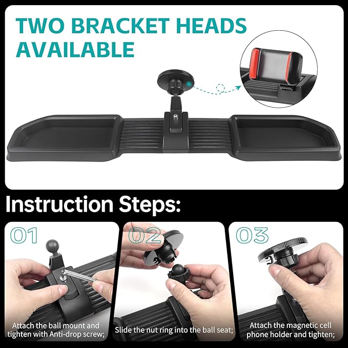 Magnetic Dash Phone Mount for 2024 2025 Jeep Wrangler JL JLU & Gladiator JT Accessories Multi-Mount Phone Holder Dashboard Storage Tray with Extra Clip Bracket, Not for Oil-Electric 4xe