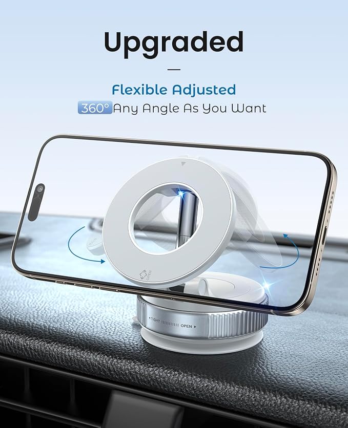 Jononser Magnetic Suction Cup Phone Mount for Magsafe, 360° Adjustable Magnetic Car Phone Holder, Pocket Size Foldable Car Mount, Phone Holders for Your Car for iPhone 17 16 15 14 13 12 Series,White