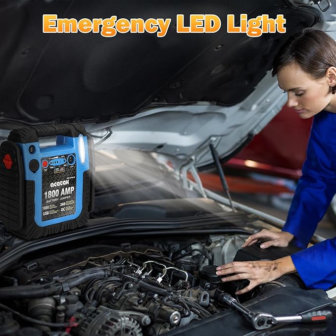 1800 Amp Jump Starter with Air Compressor, acetek Car Battery Jump Box 260 PSI Tire Inflator, 20000 mAh 12V Auto Lead-Acid Battery Booster (Up to 6L Gas or 6L Diesel Engine) with LED Light & USB