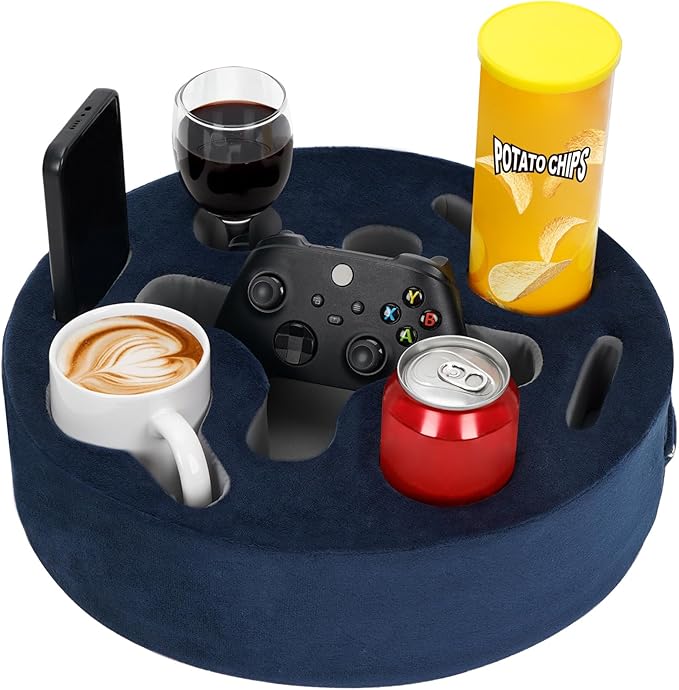 INNO STAGE Couch Cup Holder Pillow-Sofa Cup Holder | Couch Caddy Drinks Cupholder Tray for Bed, Rv, Tv, Car, Man Cave, Backseat for Remote, Snacks (NavyBlue, 13.7 x 13.7 inch)