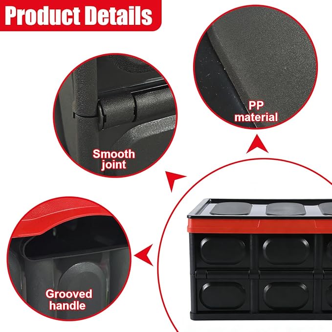 YoRise Car Trunk Organizer, Plastic Waterproof Foldable Car Cargo Storage Box with Lid, Universal Portable Automotive Tool Container Accessories for SUV Truck Sedan (Black)