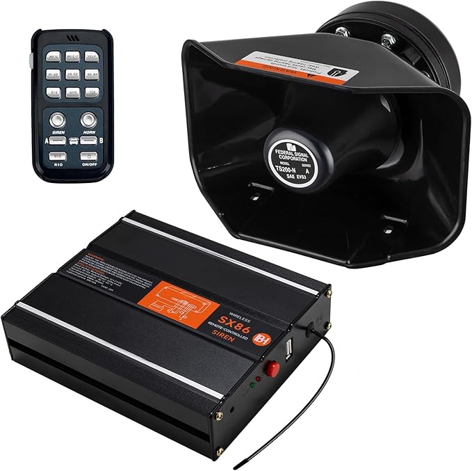 Warning Emergency Siren 12V Police Siren Speaker PA System Kit 200W 125-150dB Remote Control with Handheld Microphone for Car Ambulance Vehicles Fire Truck SUV ATV UTV