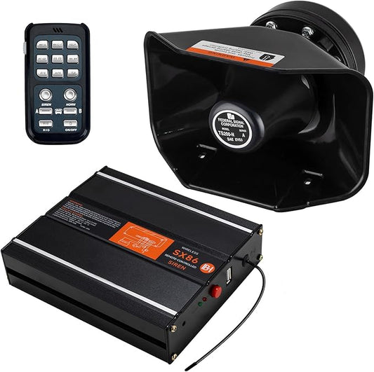 Warning Emergency Siren 12V Police Siren Speaker PA System Kit 200W 125-150dB Remote Control with Handheld Microphone for Car Ambulance Vehicles Fire Truck SUV ATV UTV
