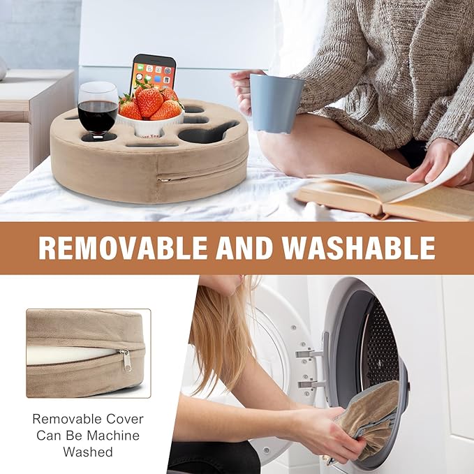 INNO STAGE Couch Cup Holder-Sofa Cup Holder Pillow | Couch Caddy Buddy | Drinks Cupholder Tray Organizer for Bed, Rv, Tv, Car, Man Cave, Boat, Remote, Snacks| Present for Couch Potato(Light Brown)