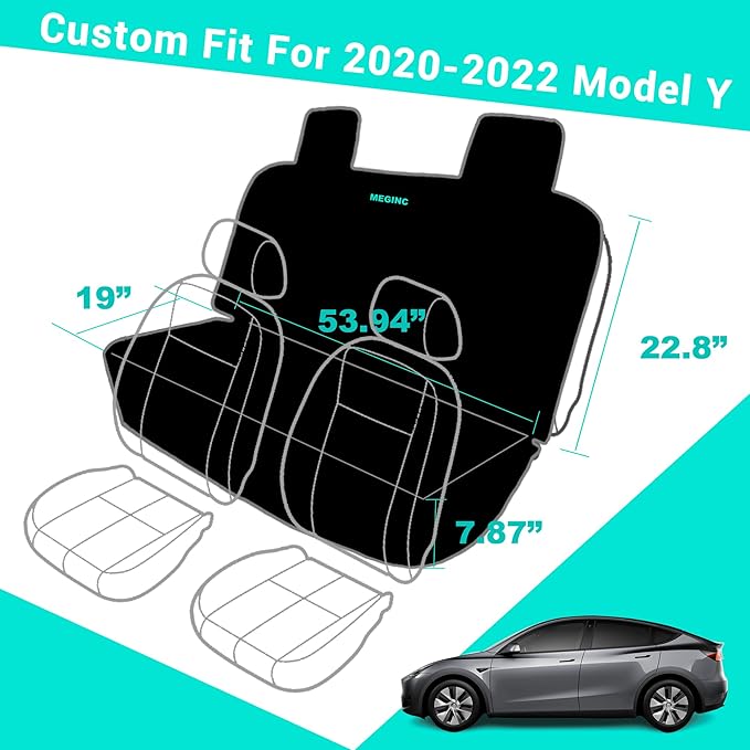Meginc Dog Seat Covers for Tesla Model Y Back Seat Cover for Kids, Heavy Duty Bench Seat Cover with Headrest for Model Y, Non Slip Waterproof Durable Custom Fit Back Seat Covers for 2020-2025 Model y