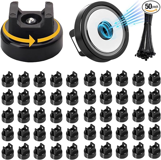 zbab1 Magnetic Zip Tie Mount Base, 45LBS Strong Magnetic Wire Holder & Cable Clips,Magnetic cable management for cars, offices, homes, and boats Diameter 32mm, 50 Pcs