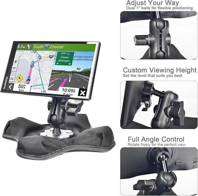 VAUBORTTI GPS Dashboard Beanbag Mount, 1" Ball Double Socket Aluminum Arm with 25mm to 17mm Adapter, Fits Garmin Drive, DriveSmart, Nuvi, Dezl GPS with 17mm Socket, Portable Non-Slip Friction Base