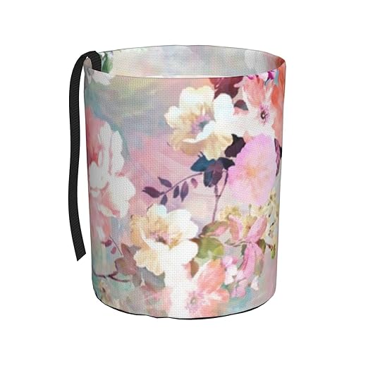 Watercolor Pink Flowers Pattern Car Trash Can Leak Proof Hanging Waterproof Garbage Can Multipurpose Trash Bin for Car SUV Front Seat Headrest Collapsible and Portable Storage Pocket
