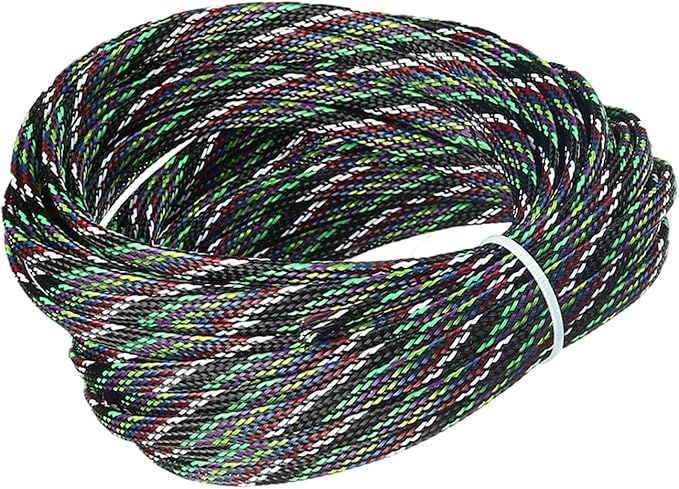 Aicosineg 32.81ft PET Flexible Braided Cable Sleeve 0.25inch Width Wire Loom Sleeving and Organizer Flexible Wire Mesh Sleeve Wrap Protector for TV Audio PC Cords from Pets Chewing Multicolor