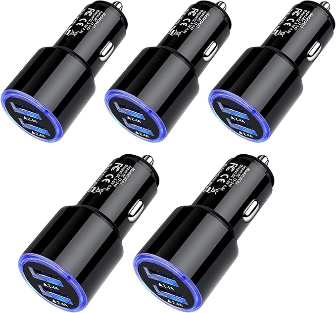 Car Charger Adapter, 5Pack 4.8A Dual Port Fast Charge Car Phone Charger USB Lighter Plug Cigarette Charger for iPhone 17 16e 16 15 14 13 12 11 Pro Max SE XR XS X 8 7 6,Samsung Galaxy S25 S24 S23 S22