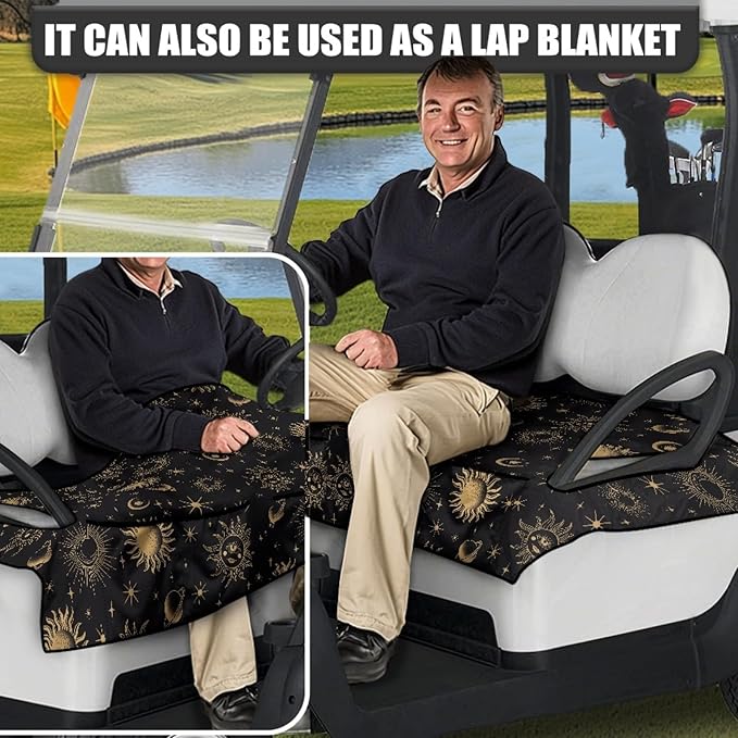 Universal Golf Cart Seat Cover with 4 Pockets Soft Golf Cart Seat Towel Blanket Fits 2-Seat Golf Carts