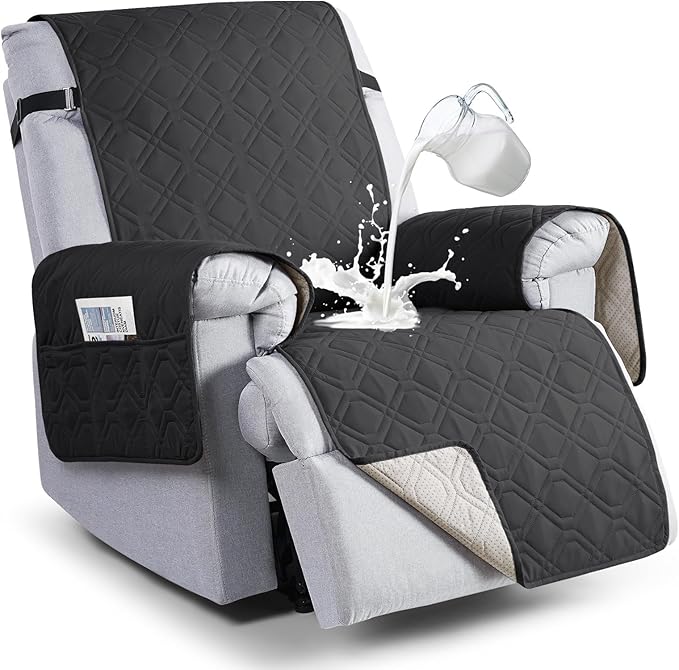 VANSOFY 100% Waterproof Recliner Chair Covers, Recliner Cover Non-Slip Dog Chair Cover Furniture Protector Washable Slipcover with Pocket, Elastic Straps for Pets, Dogs(Charcoal Gray, 23.6")