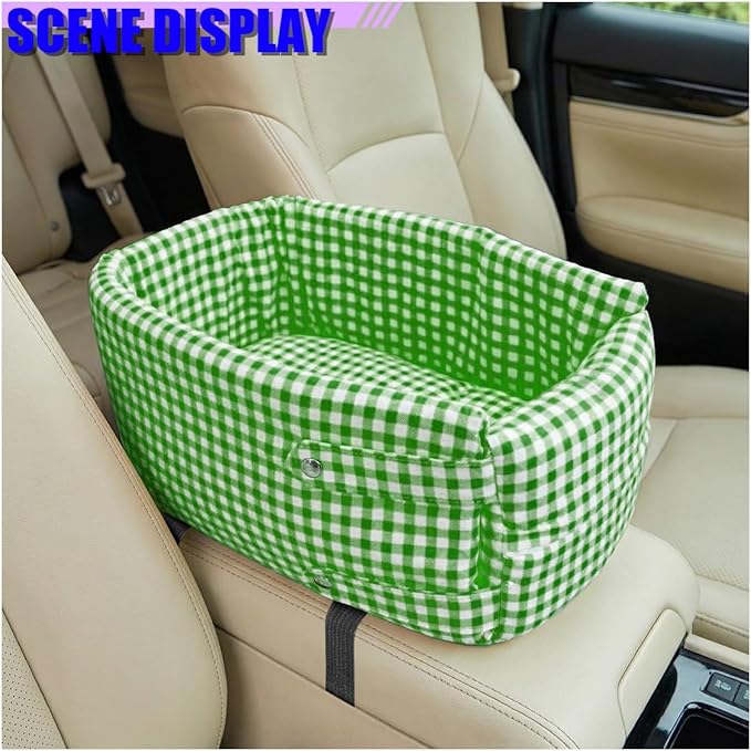 Craedli Center Console Dog Car Seat, Removable Car Armrest Box Pet Booster Seat with Safety Leash & Cushion, Washable Auto Interior Dog Carseat for Small Pets, Fit Most Cars (Green)