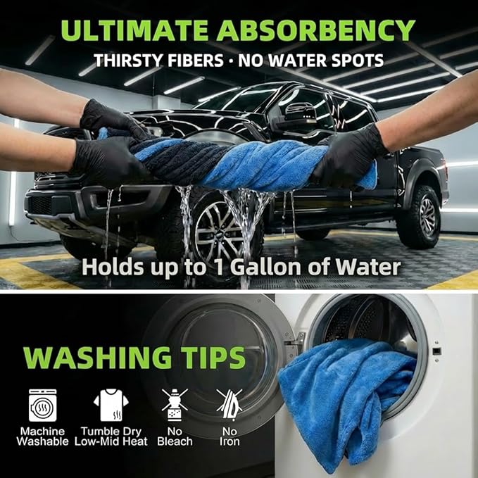 3-Pack Color-Coded Car Drying Towels (48"x24"/14"x24"/10"x10") 1200GSM Dual-Sided Twisted Loop & Coral Fleece - One Pass Save Time, Streak-Free, Scratch-Free for Cars, Trucks, SUVs