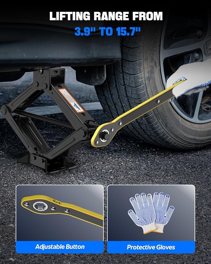 Car Jack Kit, Scissor Jack for Car 2 Ton (4409 lbs), Tire Jack Changing Kit with Lug Wrench for Sedan SUV