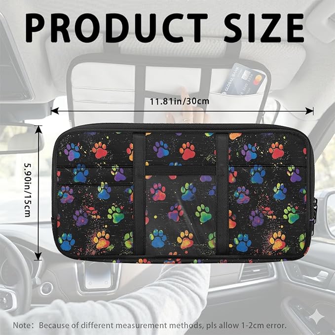 Car Sun Visor Organizer Dog Paw Prints Sun Visor Organizer with Multi-Pocket Card Holder Cars Accessories Easy Installation for Cars, SUVs & Trucks