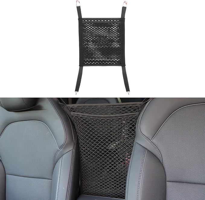 MARCHFA Car Mesh Organizer Car Barrier for Dogs Console Storage Net for Tissue Purse Bag Seat Back Organizer Net (Black) (for Split Seats)