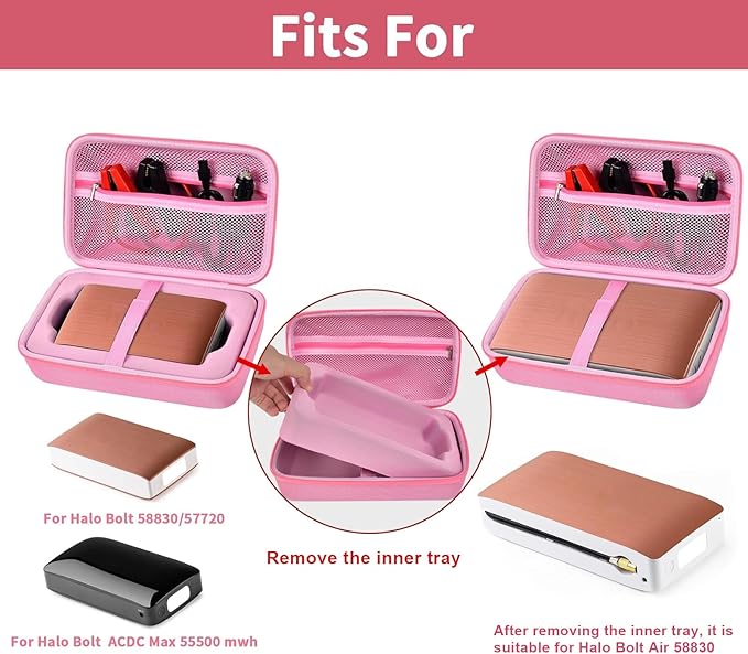 Case for Halo Bolt 58830/57720/ Air 58830/ ACDC Max 55500 mWh/ Air + Portable Emergency Power Kit, Storage Holder for Air Nozzles, Extra Accessory, Car Jump Starter, and Charger- Pink (Box Only)