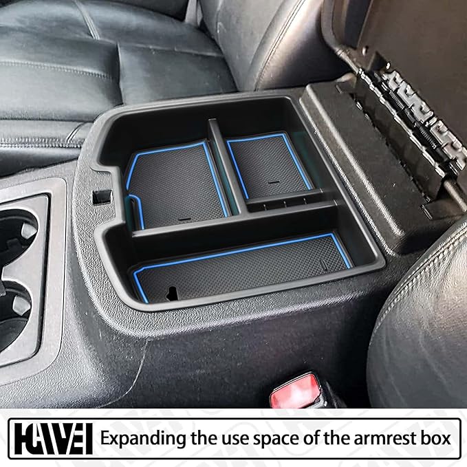 HGWEI Center Console Organizer Compatible with 2007-2014 Chevy Silverado GMC Sierra Avalanche Tahoe Suburban Yukon Yukon XL Accessories, Floor Mounted Center Console ONLY,Blue Trim