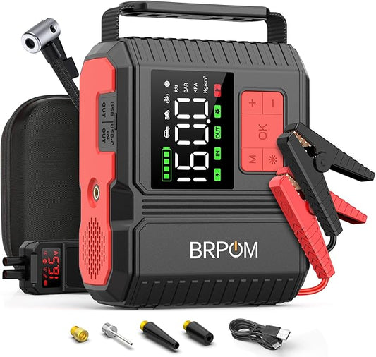 Car Jump Starter with Air Compressor, 9000A Peak 26800mah (Up to All Gas or 12.0L Diesel Engine, 50 Times) Portable160PSI Jump Starter 12V Auto Battery Jump Pack Quick Charge