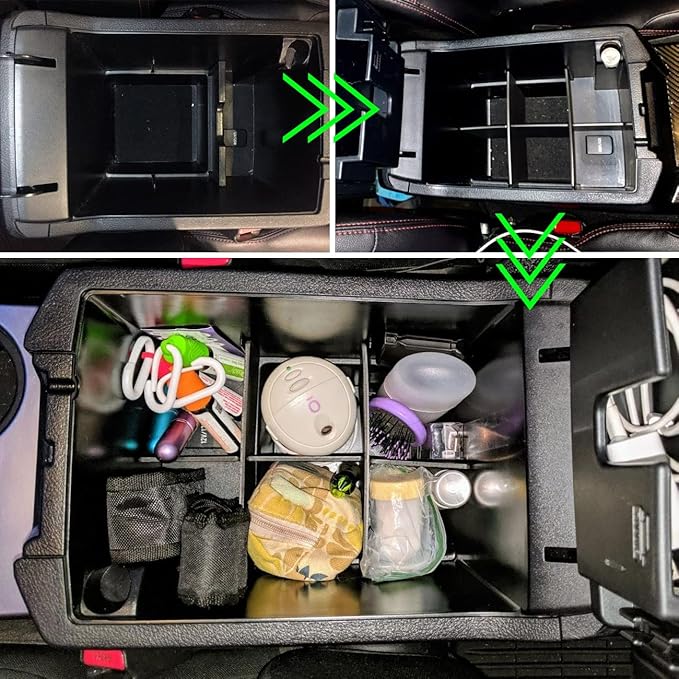 TACOBRO Center Console Organizer Dividers Compatible with 4Runner 2010-2019 2020 2021 2022 2023 2024 Accessories, Armrest Storage Box Compartment Insert ABS Materials, Black