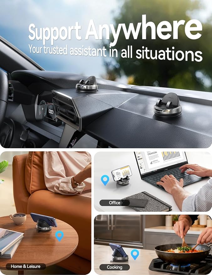 JOYROOM Car Phone Mount, [360° Rotation+Thick Case Friendly] Cell Phone Car Holder with Adjustable Spring Clip, Anti-Slip Silicone Universal Dashboard phone holder for Car for iPhone, Smartphones, GPS