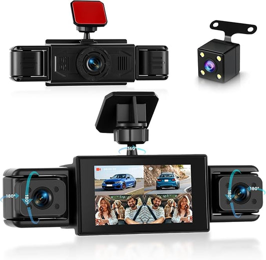 360° Dash Cam Front and Rear Inside Left Right, 3 Inch 4 Channel FHD 1080P Dash Cam for Cars, IPS Dashcams with Night Vision, Loop Recording, 24H Parking Mode Monitor, Reverse View