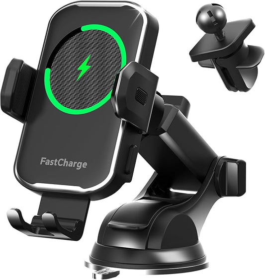 Wireless Car Charger,15W Fast Charging Auto Clamping Phone Holders for Your Car Compatible with iPhone 16/15/14/13, for Samsung Galaxy S24 Ultra S23 S22 S21, S20, S10+