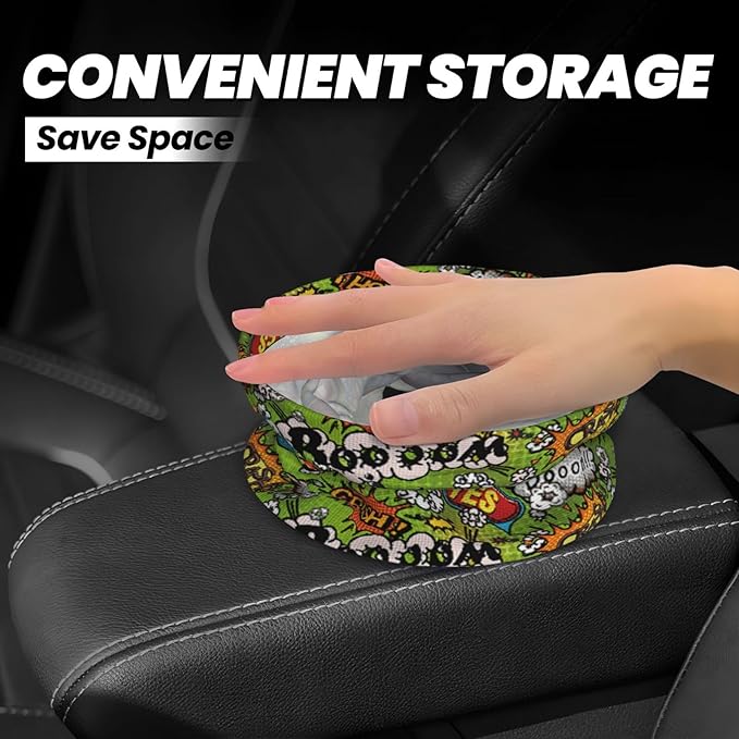 Car Trash Can Graffiti Pattern Multipurpose Collapsible Leakproof Trash Bin Car Accessories for Car Automotive Truck SUV