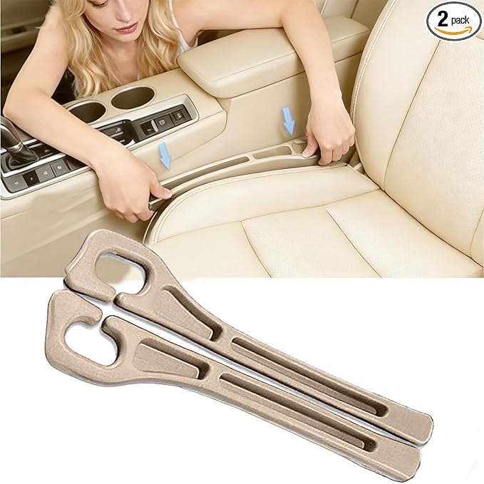 YANTING Car Seat Gap Filler 2 Pack - No Drop Seat Guard, Universal Car Seat Gap Plug with Storage Slot, Durable Non-Slip Material, Anti-Drop Gap Filler for Cars, Trucks & SUV (Beige)