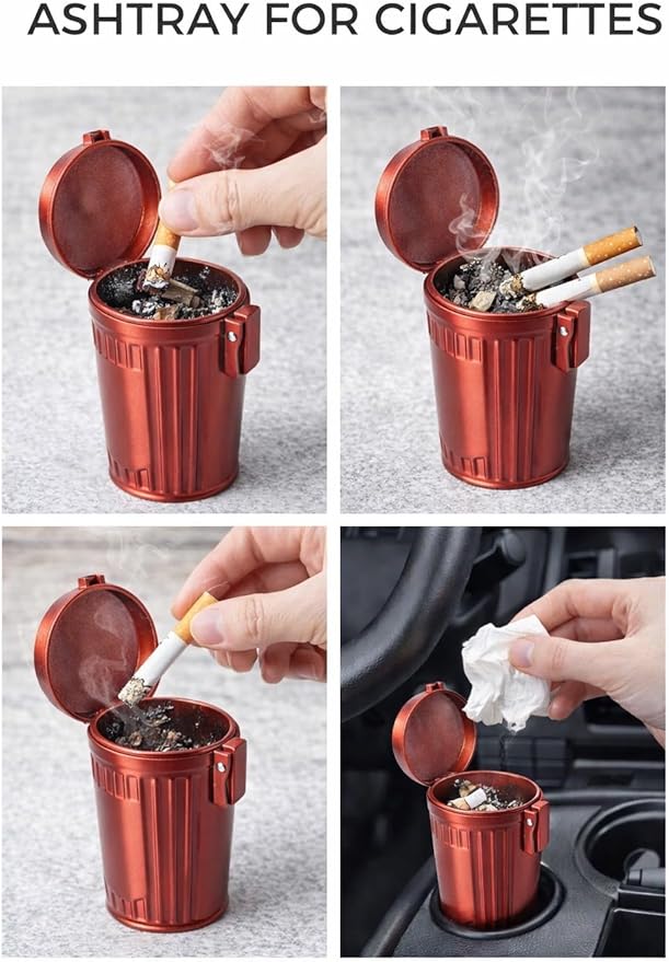 Miniature Metal Trash/Garbage Can with cap Ashtray Cigarette saver (QTY: 1)