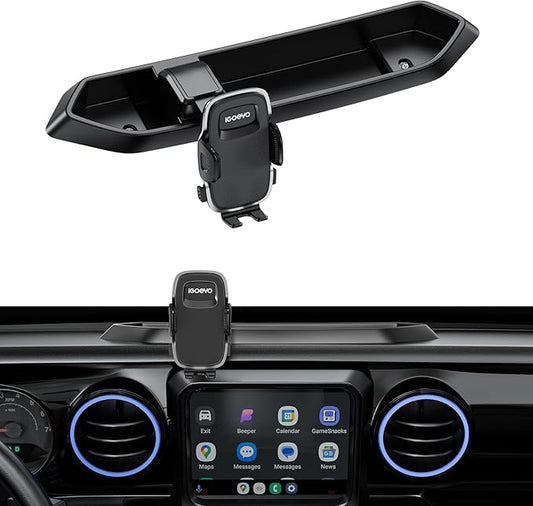 Dashboard Phone Mount for Jeep Wrangler JL JLU & Gladiator JT (2018–2023) – Storage Tray Organizer with Metal Clamp Arm & Extension Rod, Scratch-Free Silicone Base, No-Rattle Design, Not for 4xe