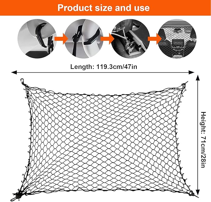 Car Dog Net Barrier 47" Pet Restraint Net Vehicle Safety Backseat Divider for Driving Safely with Children & Pets, Universal for Cars, SUVs - Easy Install