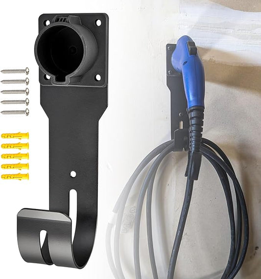 Anina EV Charger Holder for SEA J1772 Connector J Hook Car Nozzle Holster Dock Wall Mount Electric Vehicle Cable Organizer Compatible with Ford BMW Nissan Audi Heavy Duty Steel