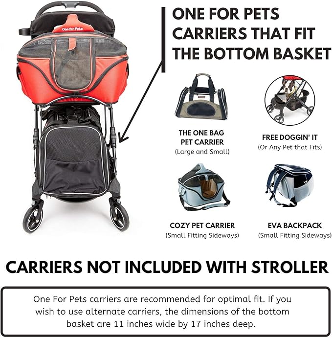 One for Pets 3-in-1 Luxury Pet Carrier, Booster Seat and Stroller for Small and Medium Size Dogs and Cats, No Assembly Required, Black (Chickadee)