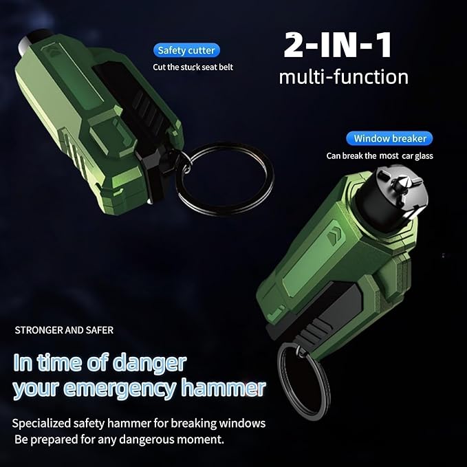 Window Breaker and Seatbelt Cutter Keychain,2 in 1 Car Safety Hammer Glass Break Under Water,Emergency Window Punch Escape Tool for Vehicle (2, greenred)