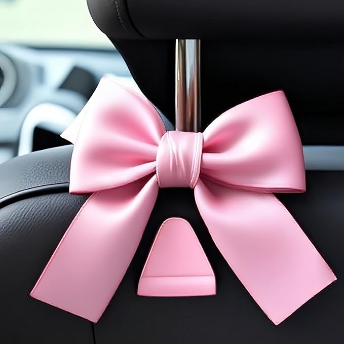 2-Pack Car Purse Hooks for Hanging Purses and Bags, Cute Bow car seat headrest Hooks for Hanging car Purse Hooks. (Barbie Pink)
