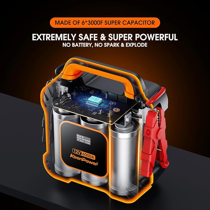 KeenPower 6000A Super Capacitor Battery-Less Jump Starter, Built-in 6 * 3000F Supercapacitor, No Traditional Battery