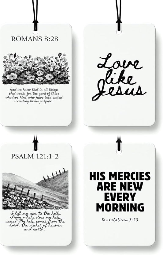 Cute Black Christian Car Air Freshener 4 Pcs, Preppy Floral Religious Bible Verse Hanging Air Freshener for Cars Bathroom Dorm Books Decor, Pink Girly Accessories Gifts for Women Girls