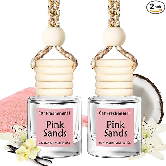 Hanging Car Air Freshener, Long Lasting Essential Oil Diffuser, Non-Toxic Pink Sands Scent, Cute Car Fresheners for Women, 2 Pack Made in USA