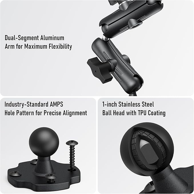 Aluminum Heavy Duty Tablet Mount Car Holder Dashboard for Truck/Vehicle/Desk/Wall, 360° Adjustable Dual Arm iPad Stand Holder Mount for 4.7"-12.9" iPad Pro/Air/Mini/Samsung Galaxy Tab